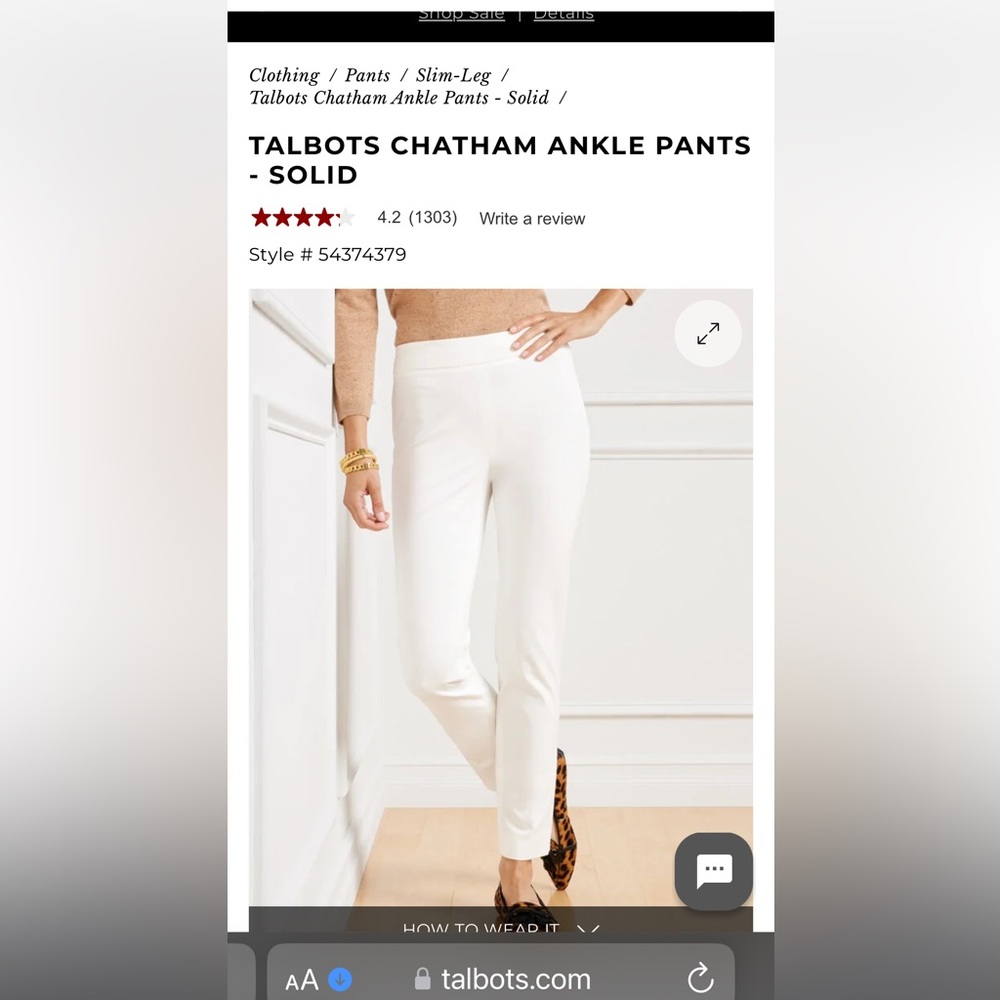 Talbots Chatham Ankle Pants 18 white new without tag